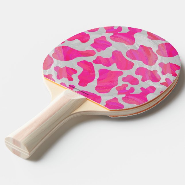 Cow Hot Pink and White Print Ping Pong Paddle (Front Angle)
