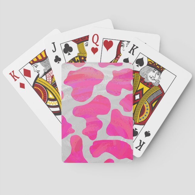Cow Hot Pink and White Print Playing Cards (Back)