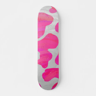 Cow Hot Pink and White Print Skateboard