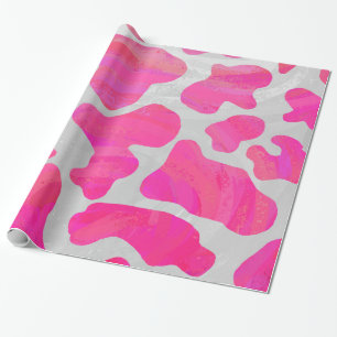 Cow Hot Pink and White Print Wrapping Paper