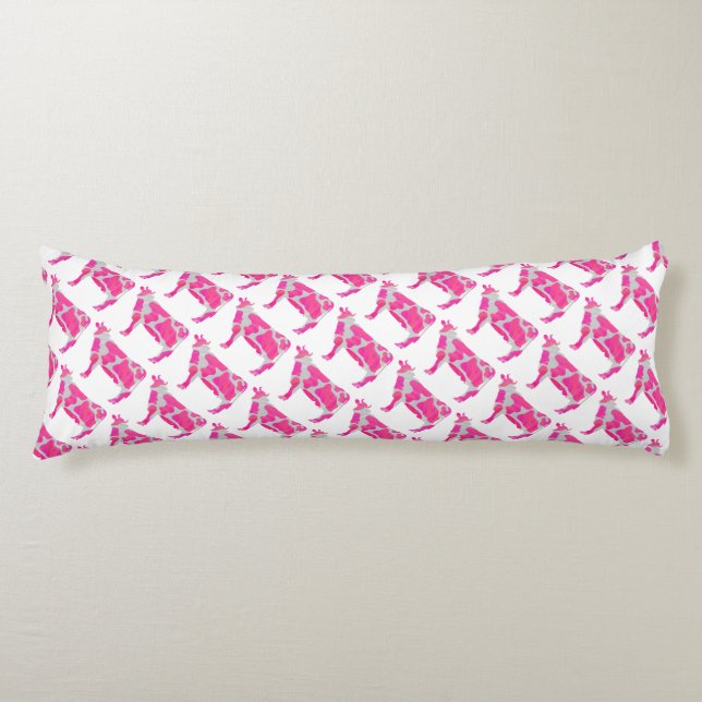 Cow Hot Pink and White Silhouette Body Cushion (Front)