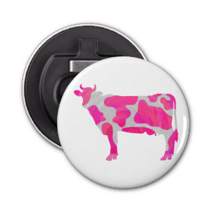 Cow Hot Pink and White Silhouette Bottle Opener