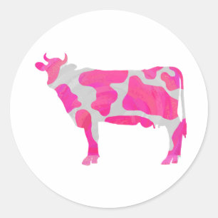 Cow Hot Pink and White Silhouette Classic Round Sticker