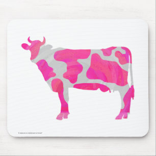 Cow Hot Pink and White Silhouette Mouse Mat