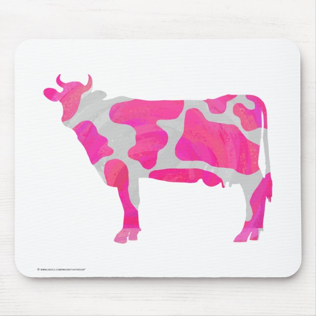 Cow Hot Pink and White Silhouette Mouse Mat (Front)