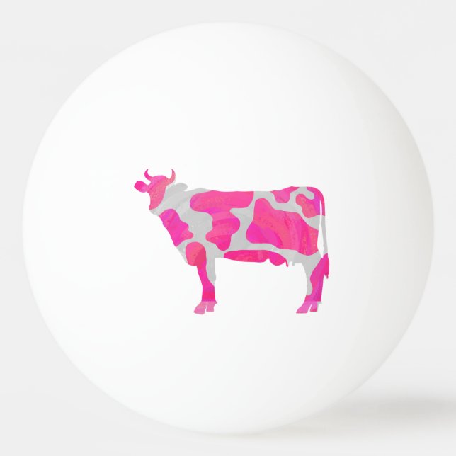 Cow Hot Pink and White Silhouette Ping Pong Ball (Back)