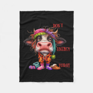 Cow I Don't Have The Energy To Like People Today Fleece Blanket