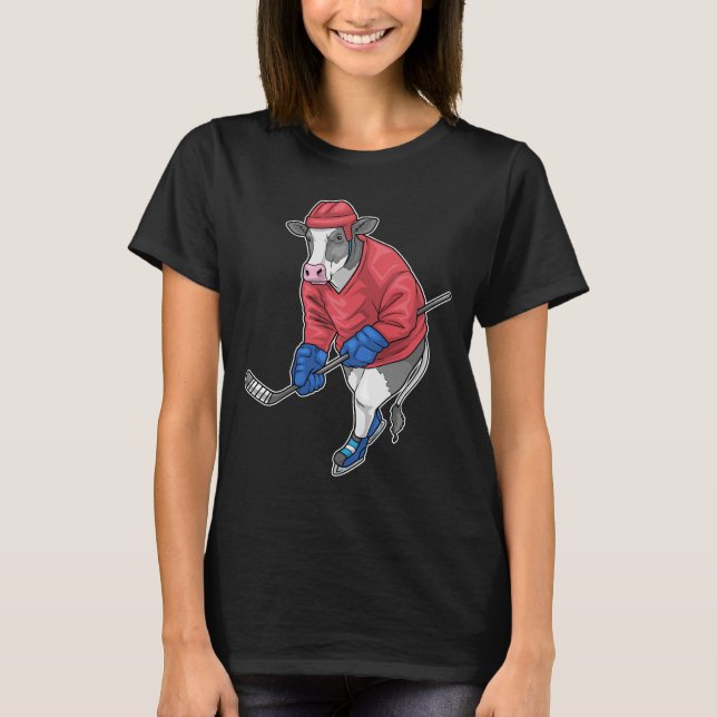 Cow Ice hockey Ice hockey stick Sports T-Shirt (Front)