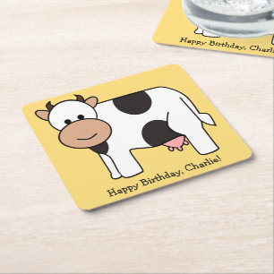 Cow illustration custom text paper coasters