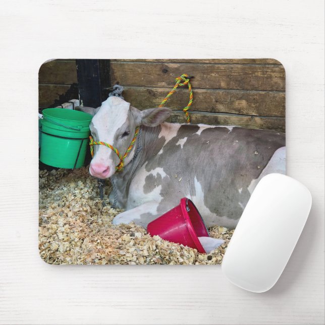 Cow In a Barn Pen with Buckets Mouse Mat (With Mouse)