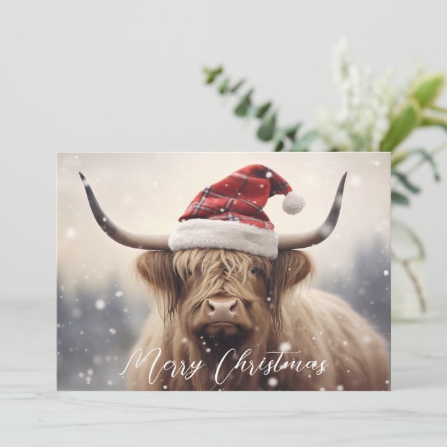 Cow in a Santa Hat Merry Christmas Holiday Card (Standing Front)