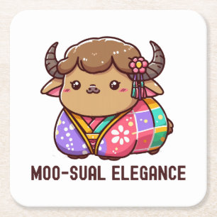 Cow in Elegance in Highland Square Paper Coaster