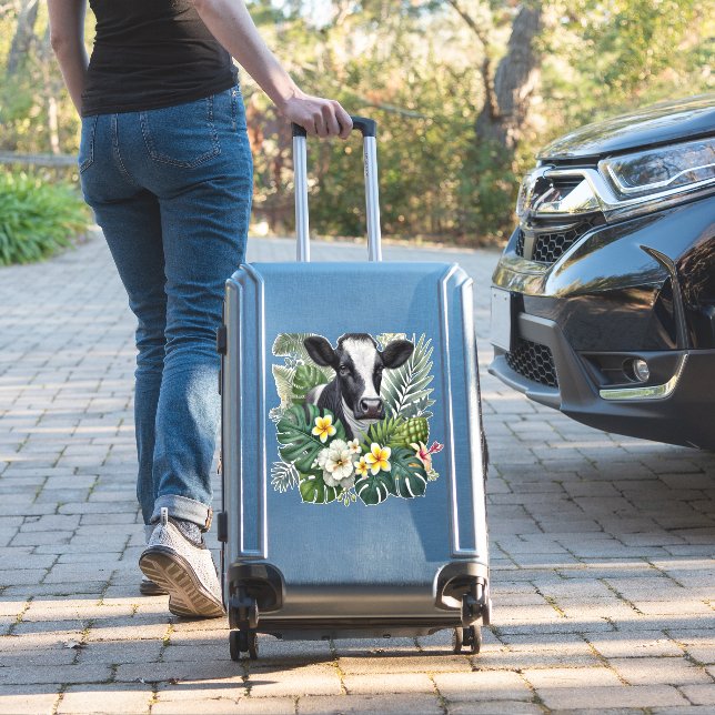 Cow in Floral Jungle Png, Tropical Cow (Suitcase Insitu)