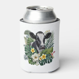Cow in Floral Jungle Png, Tropical Cow Can Cooler