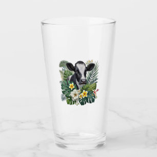 Cow in Floral Jungle Png, Tropical Cow Glass