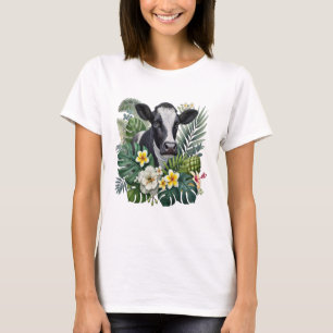 Cow in Floral Jungle Png, Tropical Cow T-Shirt
