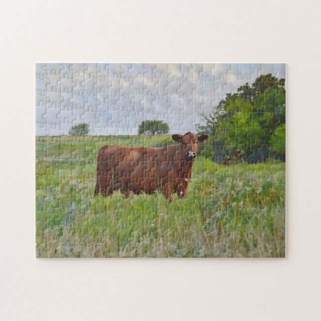 Cow in Pasture Farm Style Art Puzzle (Horizontal)