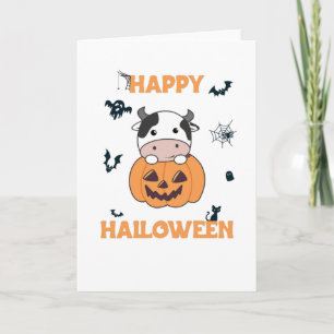 Cow In Pumpkin Cute Cows Happy Halloween Card