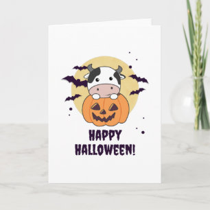 Cow In Pumpkin Cute Cows Happy Halloween Card