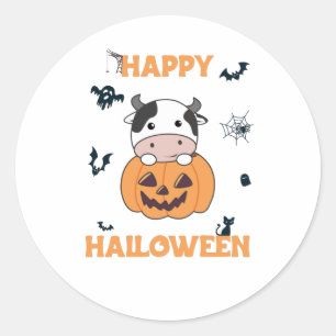Cow In Pumpkin Cute Cows Happy Halloween Classic Round Sticker