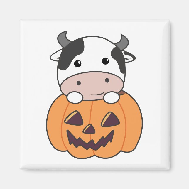 Cow In Pumpkin Cute Cows Happy Halloween Magnet (Front)
