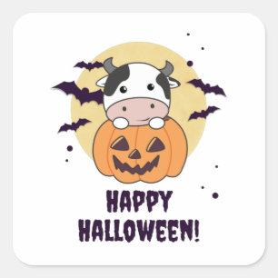Cow In Pumpkin Cute Cows Happy Halloween Square Sticker