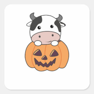 Cow In Pumpkin Cute Cows Happy Halloween Square Sticker