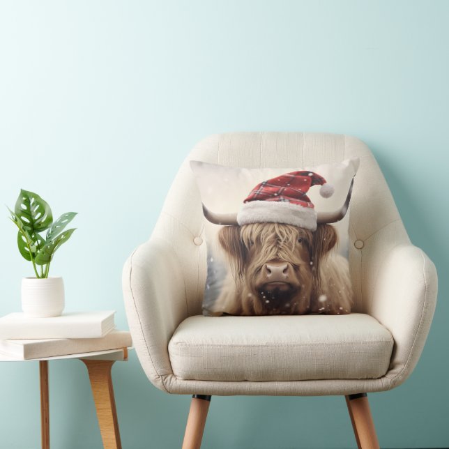 Cow in Santa Hat Christmas Holiday Cushion (Chair)