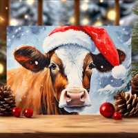 Cow in Santa Hat Funny Christmas