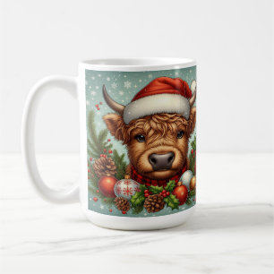 Cow in Santa Hat Surrounded by Christmas Ornaments Coffee Mug