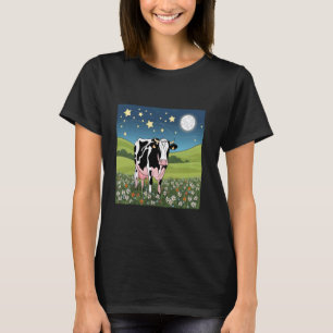 Cow in Starry Meadow u2013 Dreamy Night Scene T-Shirt