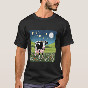 Cow in Starry Meadow u2013 Dreamy Night Scene T-Shirt