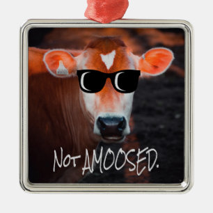 Cow in Sunglasses Not aMOOsed Cute Funny Metal Tree Decoration