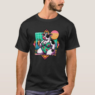 Cow In Swimsuit With Drink Summer Vibe For Beach L T-Shirt