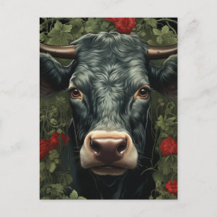 Cow in the Red Flowers Postcard