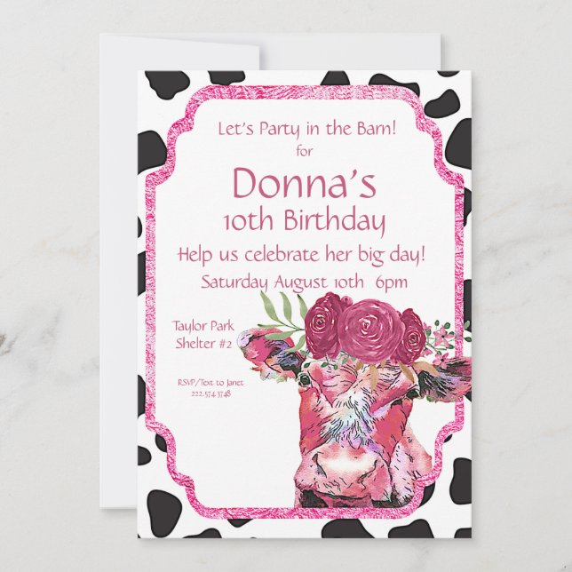 Cow Invitation, Cow Birthday Party Invitation (Front)