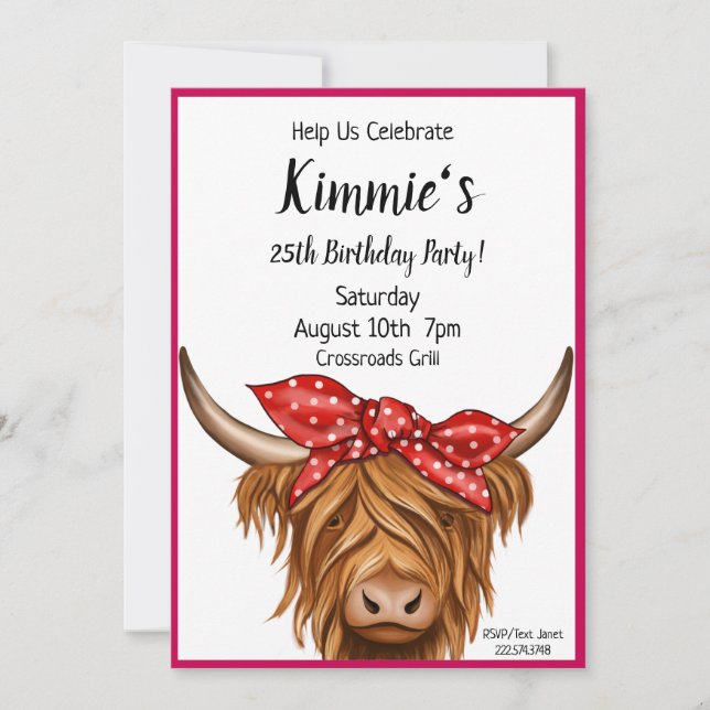 Cow Invitation, Highland Cow Birthday Invitation (Front)