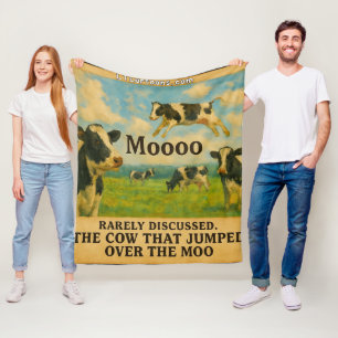 Cow Jumped Over the Moo – Whimsical Farm Pun Cart Fleece Blanket
