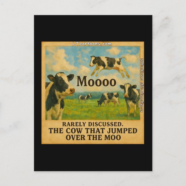 Cow Jumped Over the Moo – Whimsical  Farm Pun Cart Postcard (Front)