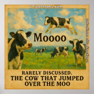 Cow Jumped Over the Moo – Whimsical  Farm Pun Cart Poster