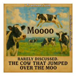 Cow Jumped Over the Moo – Whimsical Farm Pun Cart Poster
