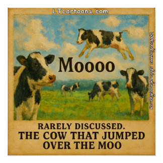 Cow Jumped Over the Moo – Whimsical  Farm Pun Cart Poster