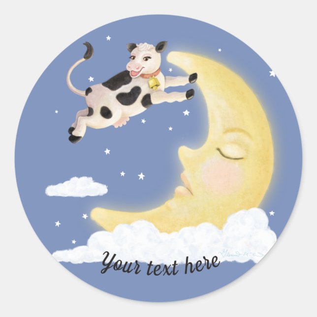 Cow jumped over the Moon Classic Round Sticker (Front)