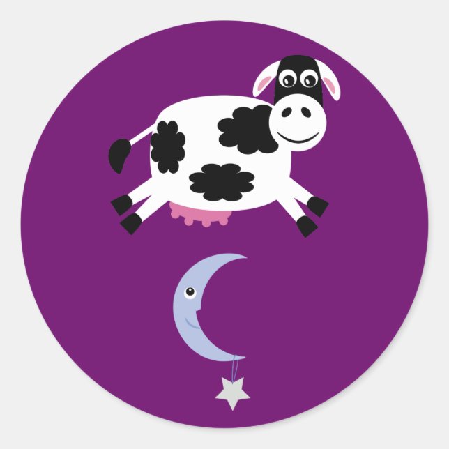 Cow Jumped Over The Moon Customisable Purple Classic Round Sticker (Front)