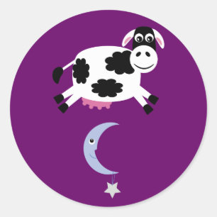 Cow Jumped Over The Moon Customisable Purple Classic Round Sticker