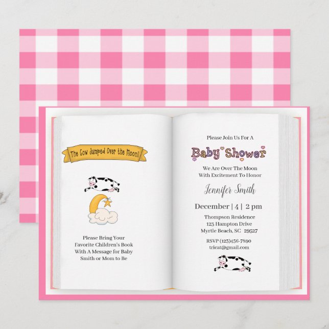 Cow Jumped Over the Moon Girls  Baby Shower Invitation (Front/Back)