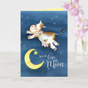 Cow jumped over the moon new baby thank you card