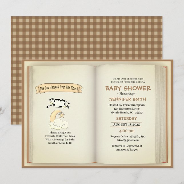 Cow Jumped Over the Moon Nuetral Baby Shower Invitation (Front/Back)