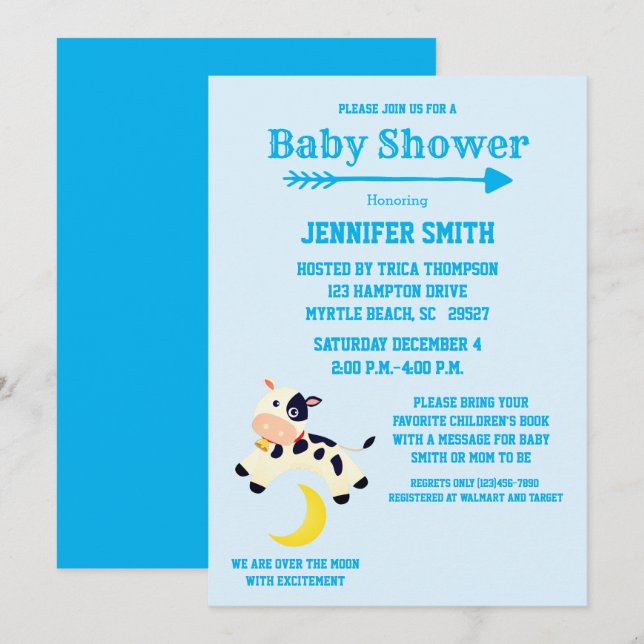 Cow Jumped Over The Moon Nursery Baby Shower Invitation (Front/Back)