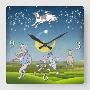 Cow Jumped Over The Moon Wall Clock (Blue)